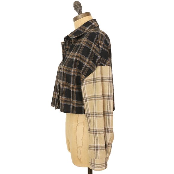 SHEIN EZwear Plaid Drop Shoulder Colorblock Shirt Size S Multicolor Cropped B48 - Picture 5 of 6